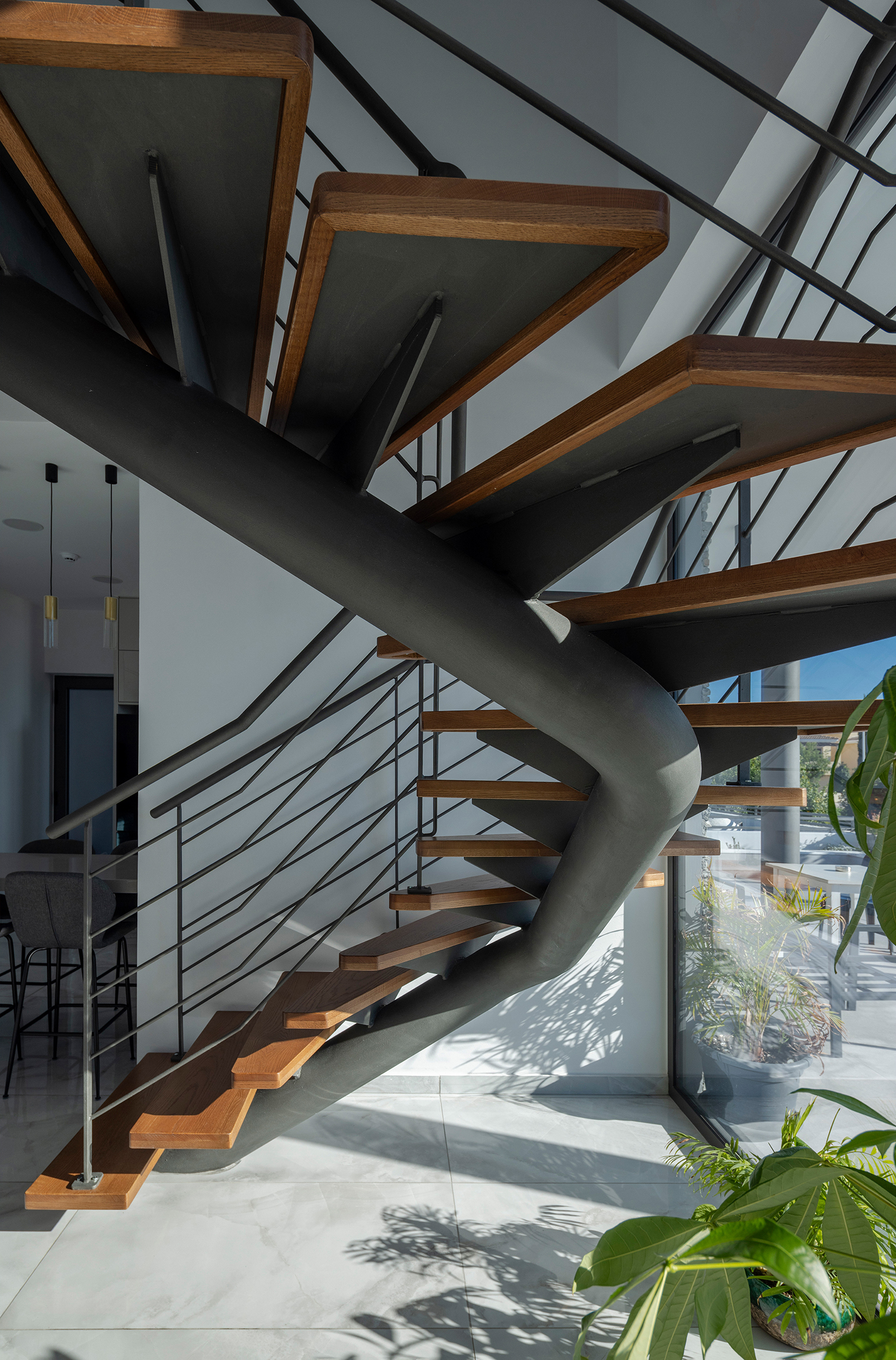 Detailed view of the staircase.